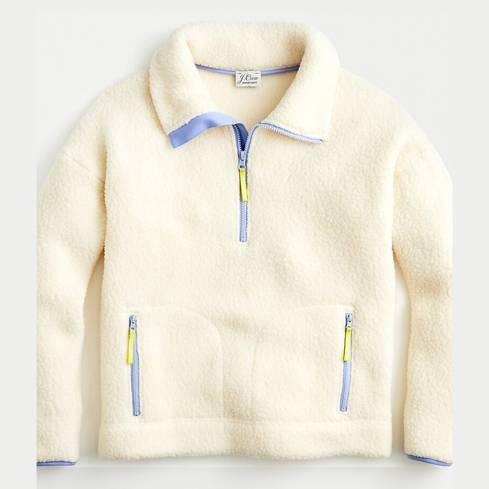 J. Crew Polartec® Sherpa Fleece Half-Zip Pullover Jacket: X-Small, Ivory